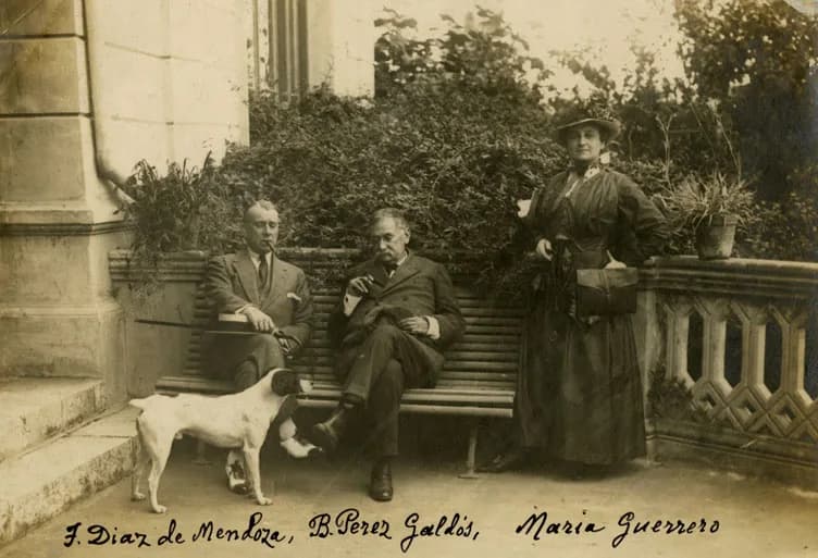 Benito Pérez Galdós - María Guerrero i Fernando Díaz de Mendoza a casa de Benito Pérez Galdós a San Quintin (Santander). 1900-1910