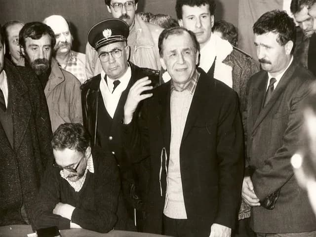Ion Iliescu - Ion Iliescu at the Romanian Television during the Romanian Revolution of 1989