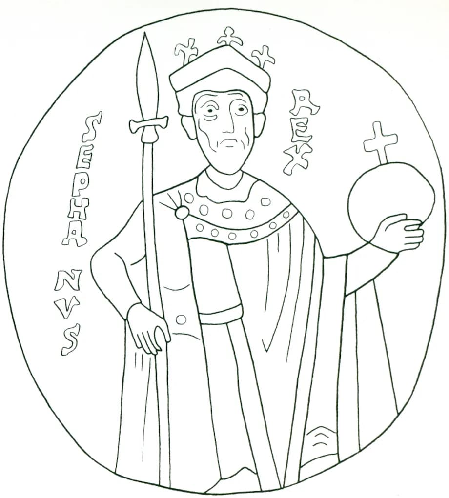 Stephen I of Hungary - Portrayal of Stephen I of Hungary on the coronation pall-2.jpg