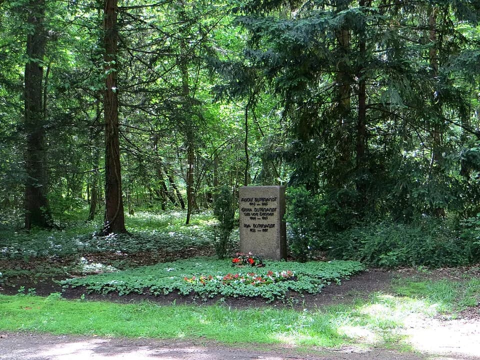 Adolf Butenandt - Grab der Familie Butenandt auf dem w:de:Waldfriedhof (München), Grab 476a-W-7a/b. Beigesetzt sind hier der Biochemiker und Nobelpreisträger (1939) w:de:Adolf Butenandt (1903–1995), s