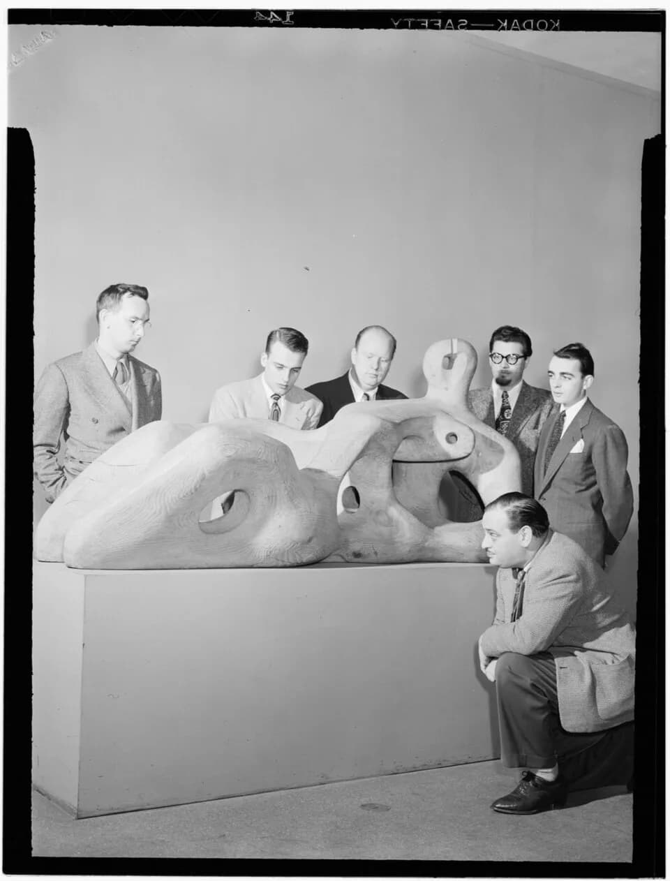 Henry Moore - Gottlieb, William P., 1917-, photographer.
[Portrait of Eddie Sauter, Neal Hefti, Edwin A. Finckel, George Handy, Ralph Burns, and Johnny Richards, Museum of Modern Art, New York, N.Y., 