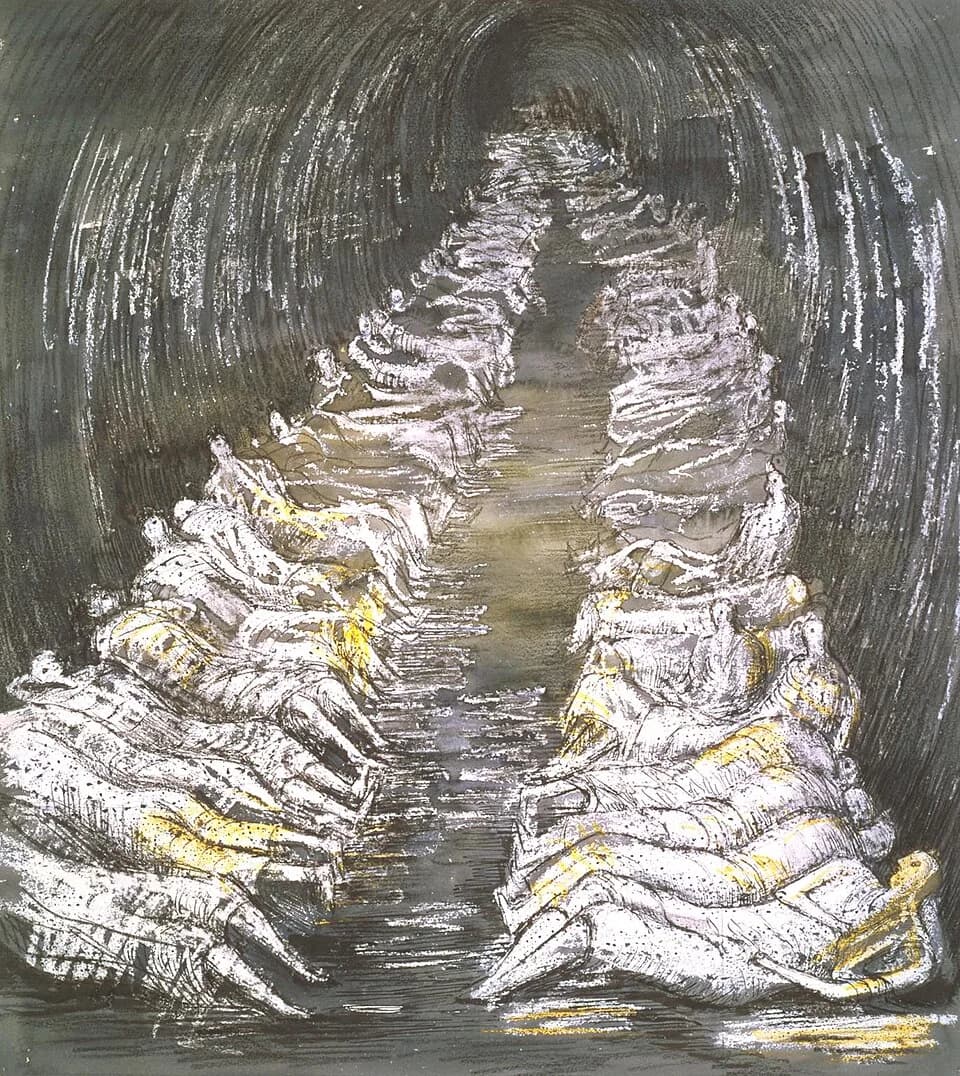Henry Moore - Tube Shelter Perspective 1941 Henry Moore OM, CH 1898-1986 Presented by the War Artists Advisory Committee 1946 http://www.tate.org.uk/art/work/N05709