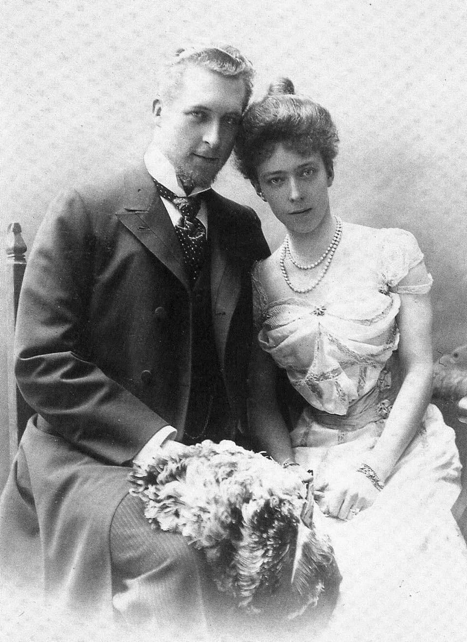 Albert I of Belgium - Old picture of the engagement of Prince Albert (later King Albert I of Belgium) with Duchess Elisabeth Gabrielle Valérie Marie in Bavaria (later Elisabeth, Queen of Belgium).  Th