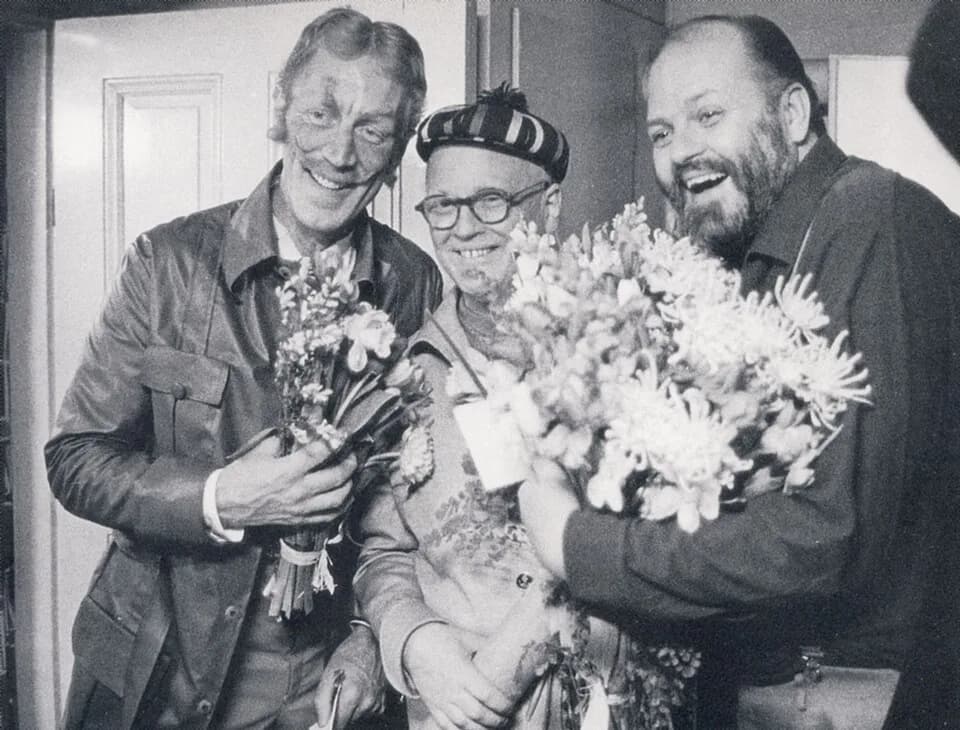 Max von Sydow - Från vänster: Max von Sydow, Povel Ramel och Beppe Wolgers i "De sista entusiasterna"
