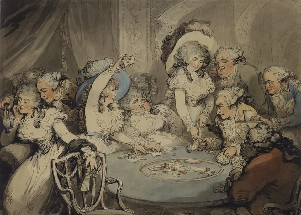 Théodore Géricault - A gaming table at Devonshire House, London- Georgiana, Duchess of Devonshire, Harriet, Lady Duncannon, the Prince of Wales and others gambling).webp