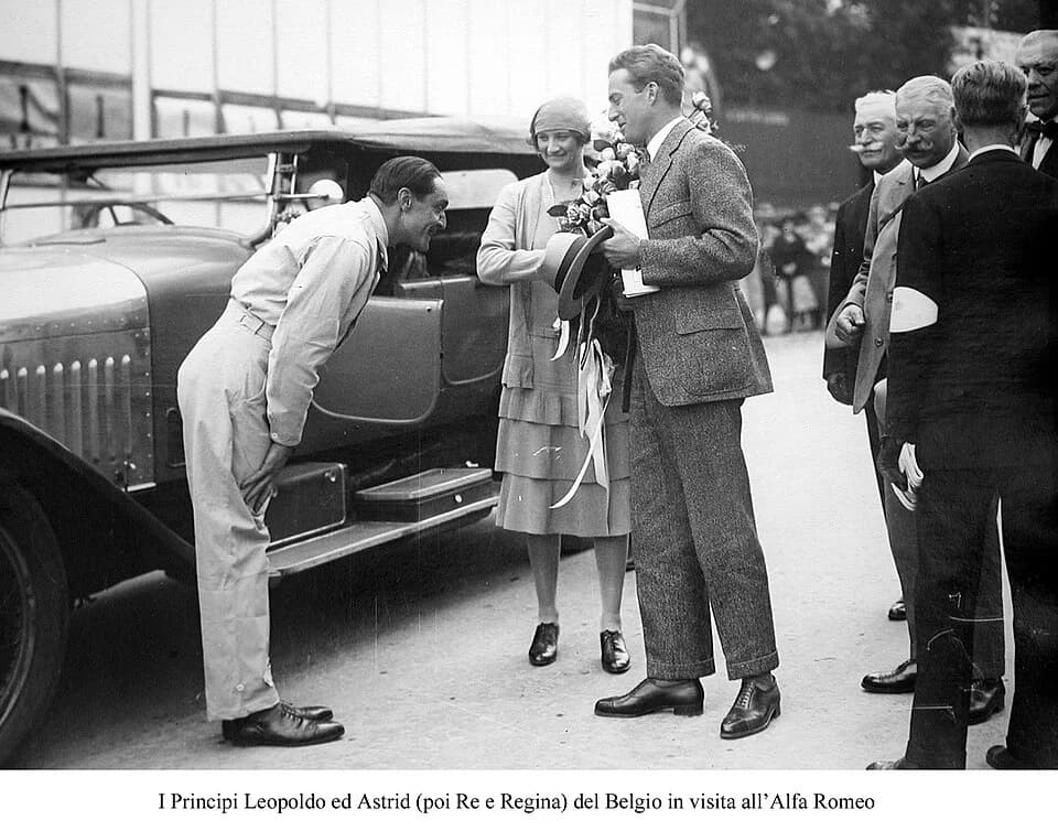 Leopold III of Belgium - Prince Leopold and Princess Astrid of Belgium visiting Alfa Romeo in Milan, Italy.