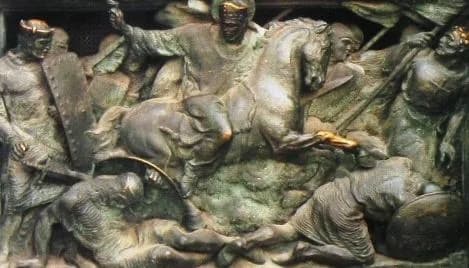 Luchino Visconti - St. Ambrose at the battle of parabiago /photo Castiglioni gate, cathedral of Milan