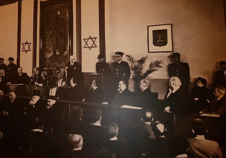 Chaim Weizmann - President Chaim Weizmann, the first President of Israel is being sworn into office, at Binyan Hamosadot Haleumiyim, 17th Februery 1949, Jerusalem