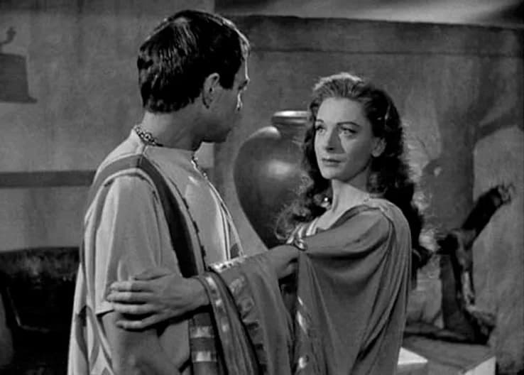 Deborah Kerr - Cropped screenshot of Portia (Deborah Kerr) and Brutus (James Mason) from the film Julius Caesar