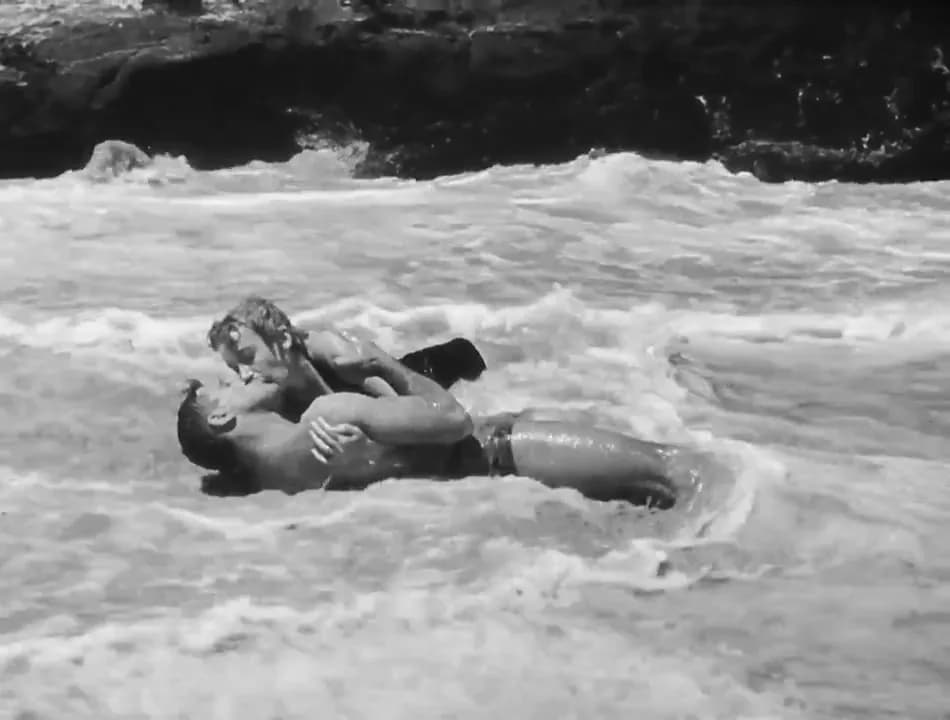 Deborah Kerr - Cropped screenshot of Burt Lancaster and Deborah Kerr from the film From Here to Eternity (1953).