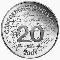 Johanna Spyri - Swiss Commemorative Coin 2001 B CHF 20 reverse