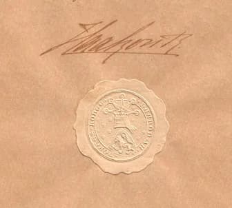 Haakon VII of Norway - Royal seal, containing coat of arms with helm and crest, of King Haakon VII of Norway.