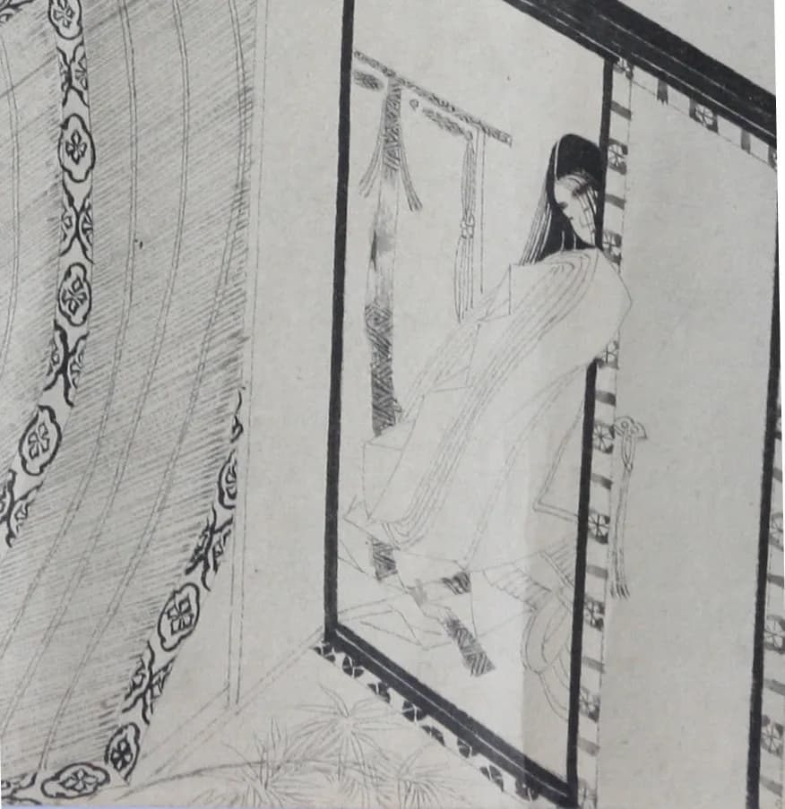 Sei Shōnagon - Detail part of the Illustrated handscroll of The Pillow Book, ink on paper, 13th century, Japan