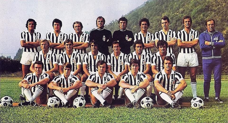 Paolo Rossi - Villar Perosa (Italy), Summer 1975. The first-team squad of Juventus FC in the 1975–76 preseason. From left to right, top: A. Cuccureddu, G. Scirea, J. Altafini, G. Alessandrelli, D. Zof