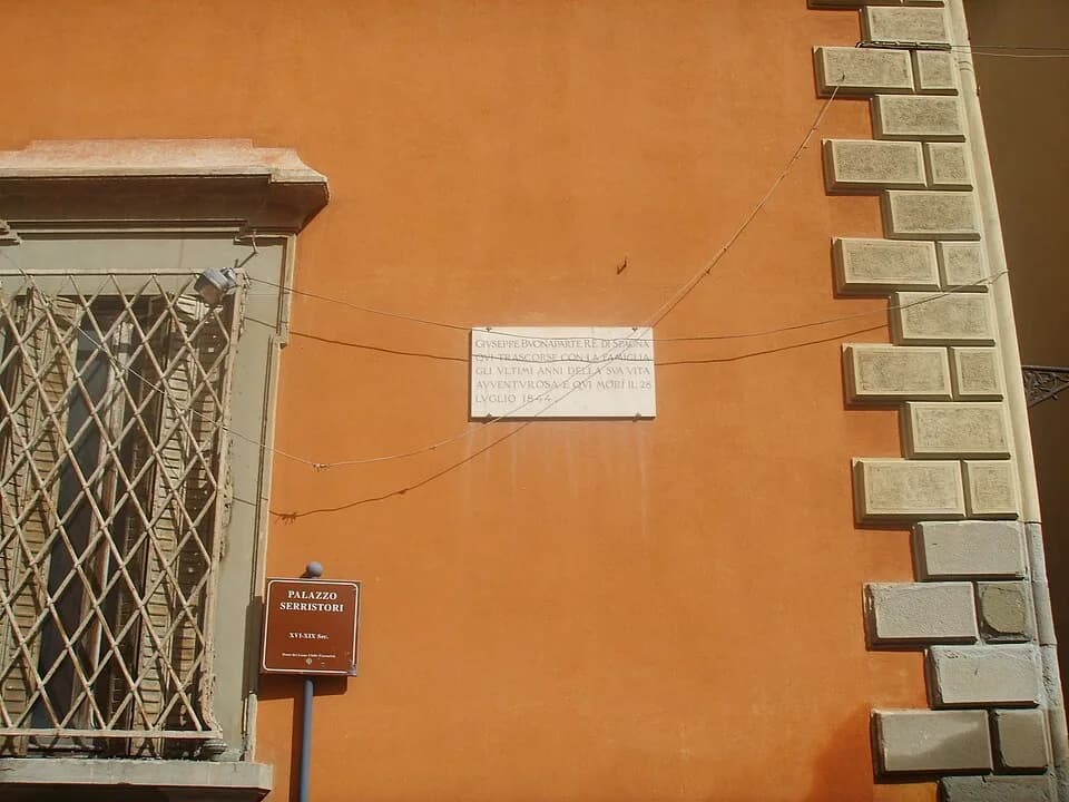 Joseph Bonaparte - Plaque commemorating Joseph Bonaparte, upon Palazzo Serristori palace in Florence (Italy), where he lived with his family and eventually died on July 28 1848.