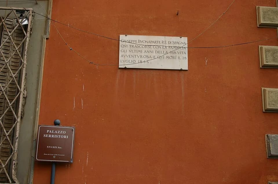 Joseph Bonaparte - Plaque commemorating Joseph Bonaparte, upon Palazzo Serristori palace in Florence (Italy), where he lived with his family and eventually died on July 28 1848. Picture by Giovanni Da