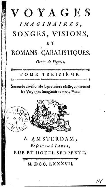 Cyrano de Bergerac - Cover of a 1787 book published in Amsterdam, regrouping tales of imaginary travels by Lucian of Samosata ("A True Story", French translation by Perrot d'Ablancourt), Perrot d'Abla