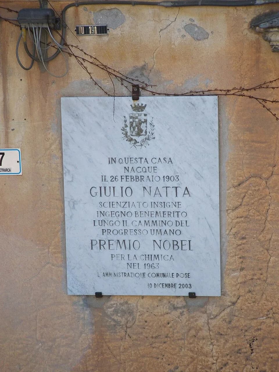 Giulio Natta - Immagine da Imperia

Targa sulla casa natale del premio Nobel Giulio Natta