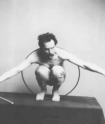 Franz Boas - Franz Boas posing for figure in USNM (National Museum of Natural History) exhibit entitled "Hamats'a coming out of secret room" 1895 or before
1 8x10 in photograph

Black and white origin