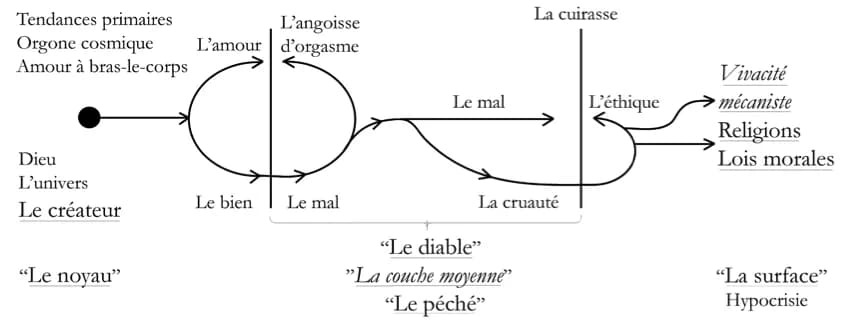 Wilhelm Reich - La cuirasse caractérielle, schéma extrait de "Le meurtre du Christ" de Wilhelm Reich