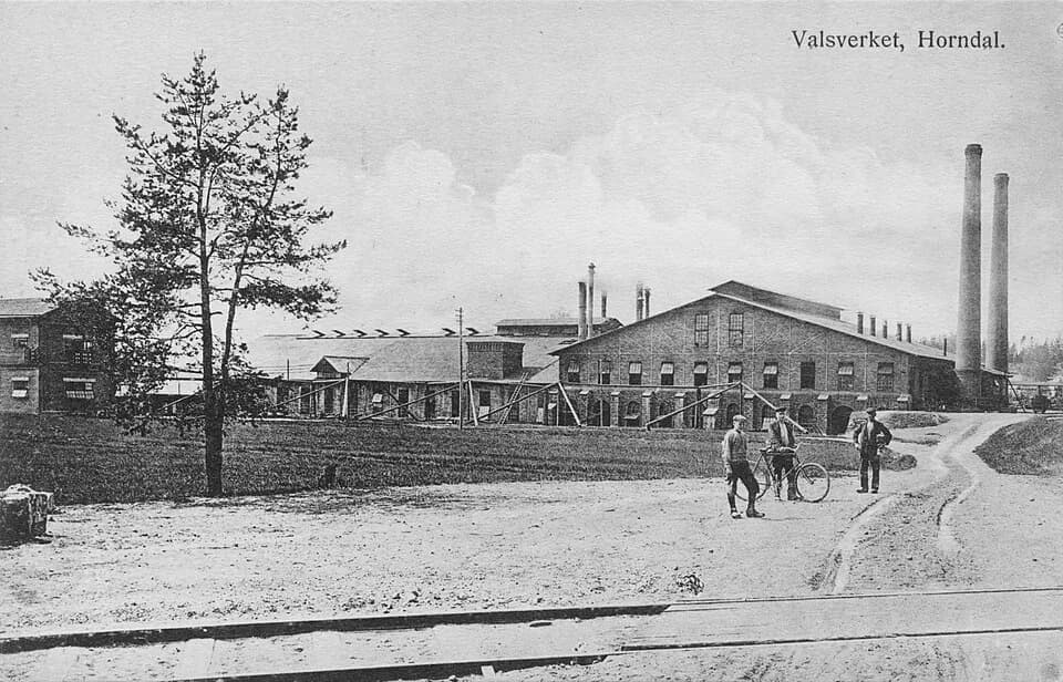 Gustaf V of Sweden - Horndals bruk, Avesta Municipality, Sweden. The ironworks. Rolling mills and steel mill.