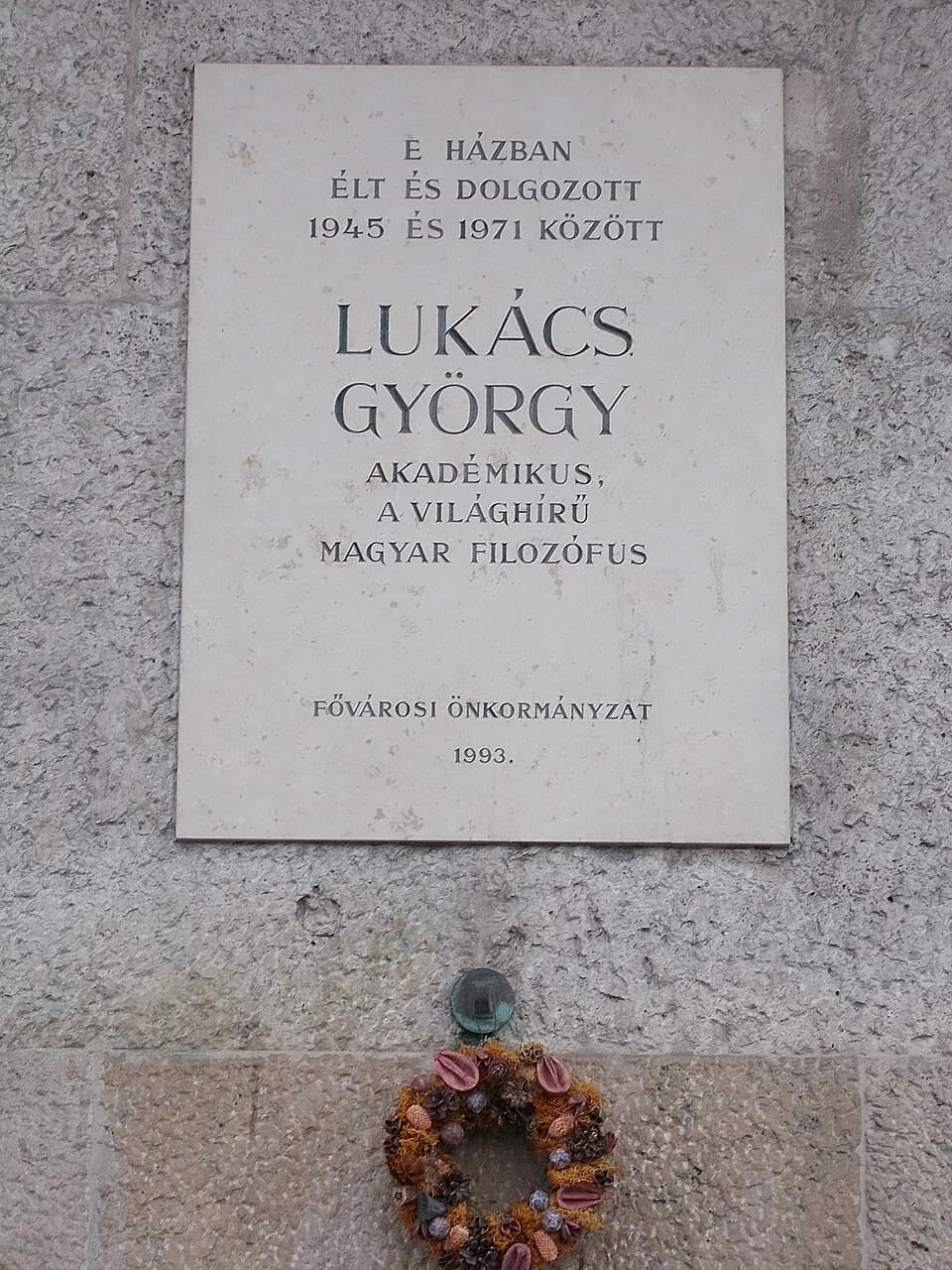 Georg Lukács - : Georg Lukács here-lived here-worked plaque. - 2 Belgrád rakpart, Inner City neighbourhood, Belváros-Lipótváros district, Budapest, Hungary.
