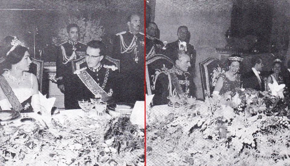 Baudouin I of Belgium - The photo was taken during an official dinner following Baudouin's visit to the Persian Shah to discuss the IBRAMCO project. Probably during the early seventies.