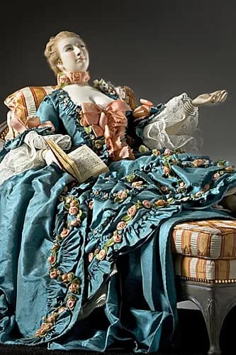 Madame de Pompadour - Historical Mixed Media Figure of Jeanne Antoinette Poisson, Madame de Pompadour produced by artist/historian George S. Stuart and photographed by Peter d'Aprix. This image, from