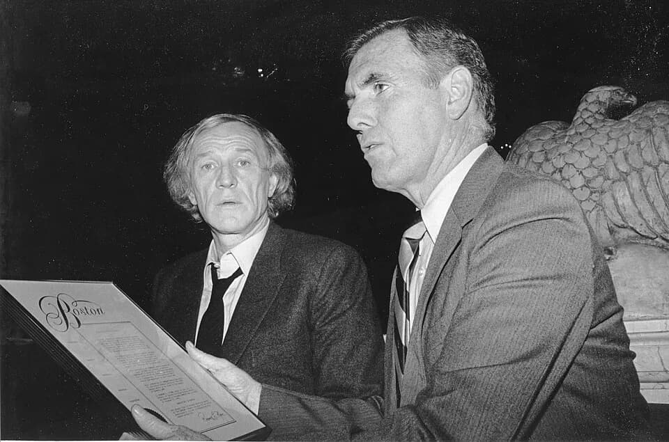 Richard Harris - Title: Mayor Raymond L. Flynn presenting proclamation for "Camelot Day" to Actor Richard Harris
Creator: Mayor's Office - City Photographer
Date: 1985
Source: Mayor Raymond L. Flynn r