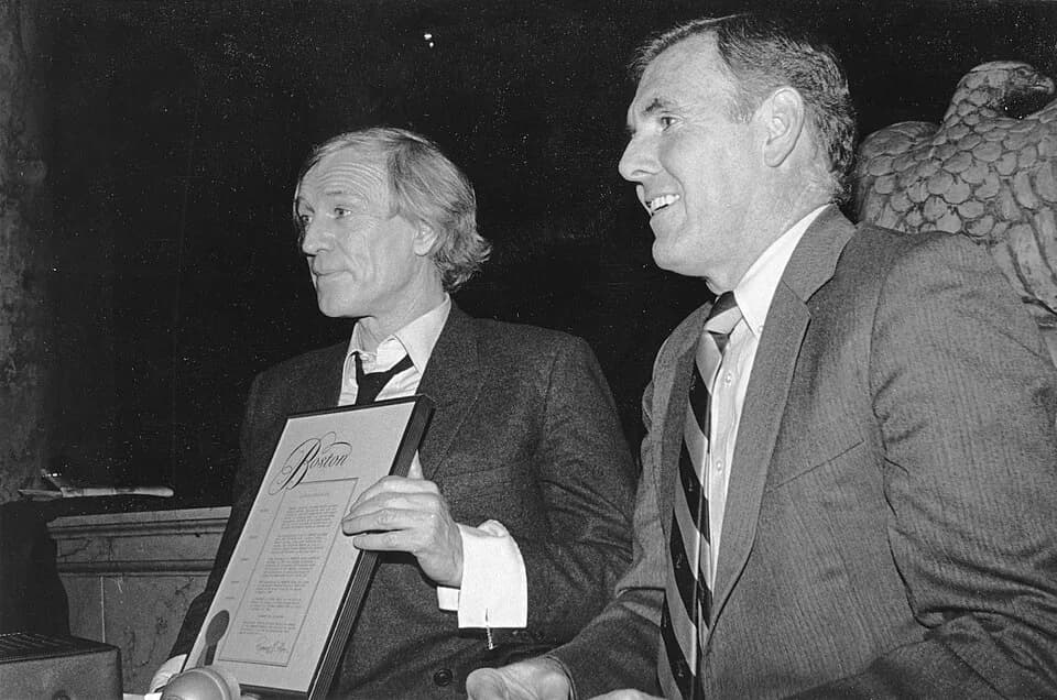 Richard Harris - Title: Mayor Raymond L. Flynn presenting proclamation for "Camelot Day" to Actor Richard Harris
Creator: Mayor's Office - City Photographer
Date: circa 1984-1987
Source: Mayor Raymond