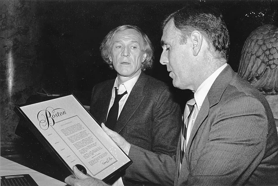 Richard Harris - Title: Mayor Raymond L. Flynn presenting proclamation for "Camelot Day" to Actor Richard Harris
Creator: Mayor's Office - City Photographer
Date: 1985
Source: Mayor Raymond L. Flynn r