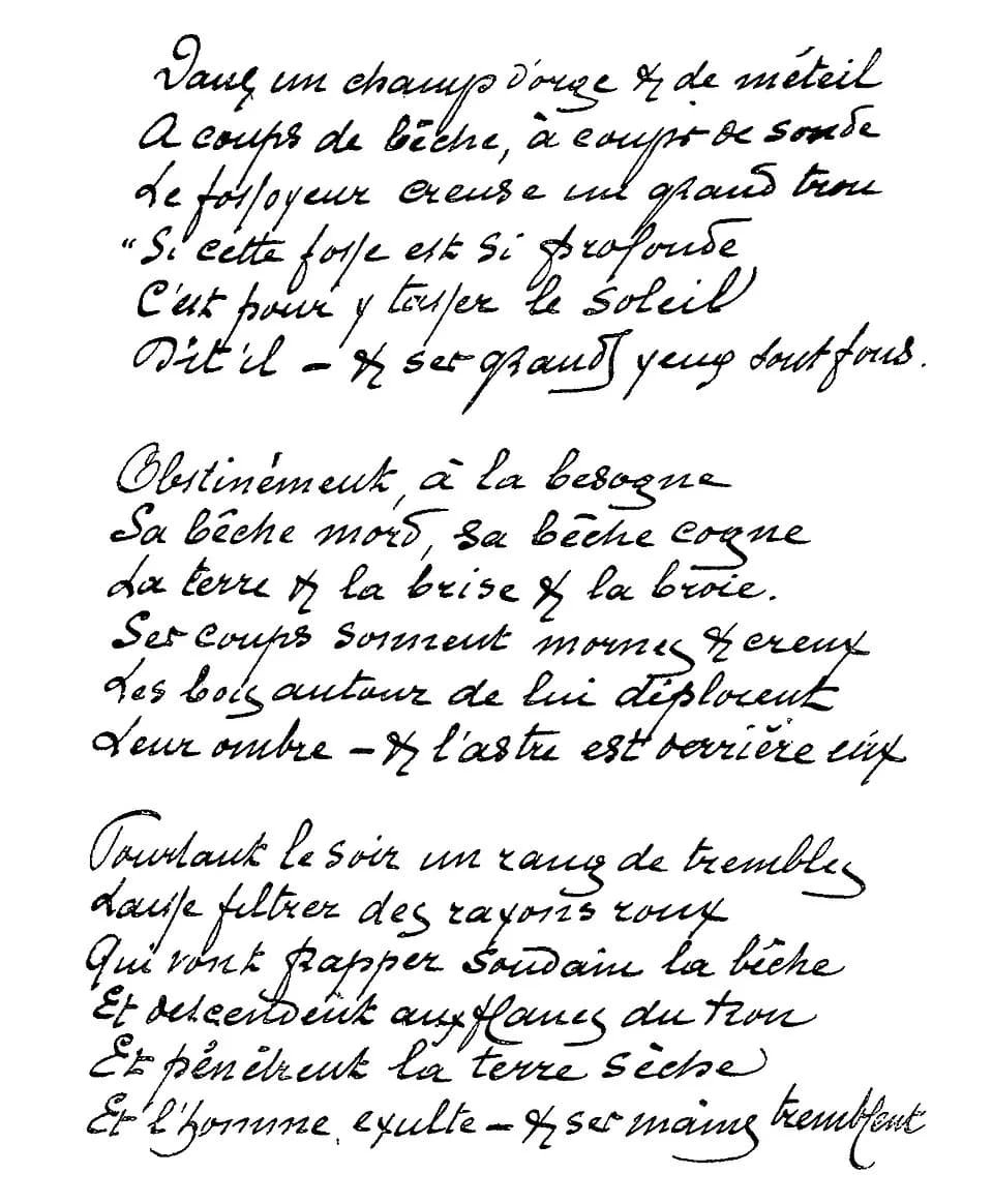 Emile Verhaeren - Dans un champ d'orge et de méteil. Poème autographe d'Émile Verhaeren (1855-1816)
