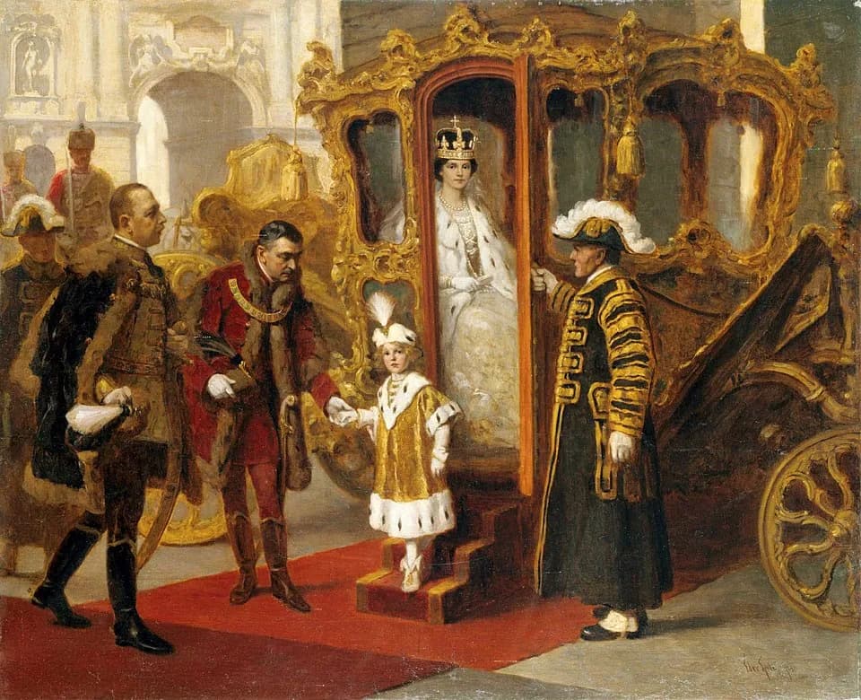 Otto von Habsburg - Queen Zita of Hungary and Crown Prince Otto of Hungary (= Otto von Habsburg) arrive at the royal palace in Budapest on coronation day 1916 december 30(th)