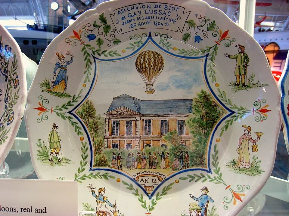 Jean-Baptiste Biot - Biot and Gay Lussac 1804 plate - Udvar-Hazy Center, Dulles International Airport, Chantilly, Virginia, USA. French plate from the 1800s.French scientists Joseph Louis Gay-Lussac a