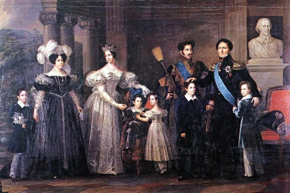Carl XV of Sweden - (l-r:) Prince Oscar (II), Queen Desideria, Crown Princess Josephine, Prince August, Princess Eugenie, Crown Prince Oscar (I), Prince Carl (XV), King Carl XIV John, Prince Gustav &a