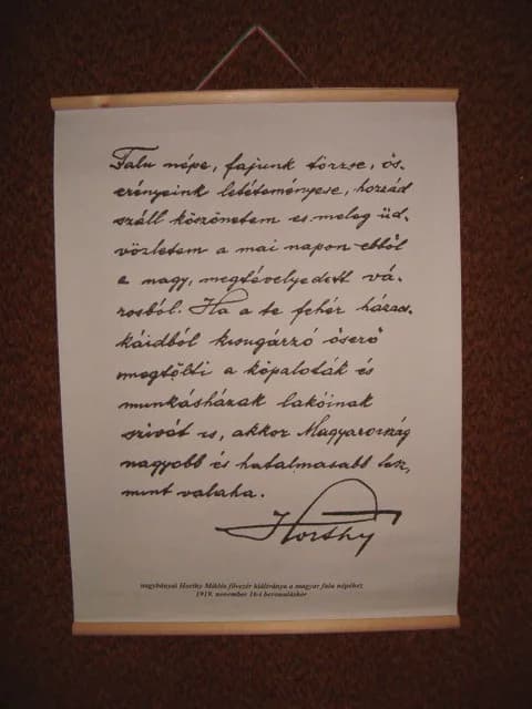 Miklós Horthy - Horthy Miklós kiáltványa a magyar falu népéhez 1919 nov. 16-i bevonulása alkalmából.
Proclamation (reprint) of Miklós Horthy to the folk of the Hungarian country and villages on the oc