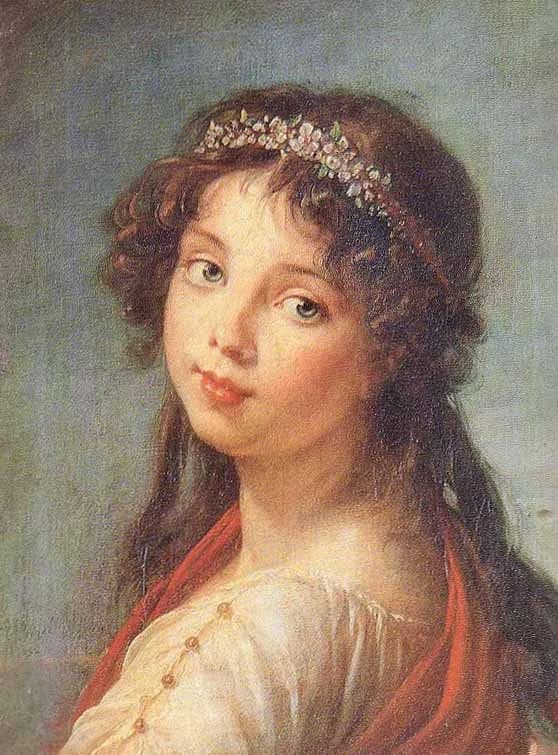 Élisabeth Louise Vigée Le Brun - This portrait represents a girl wearing a Roman-specific attire, complete with a toga. The girl has brown hair and green eyes.
