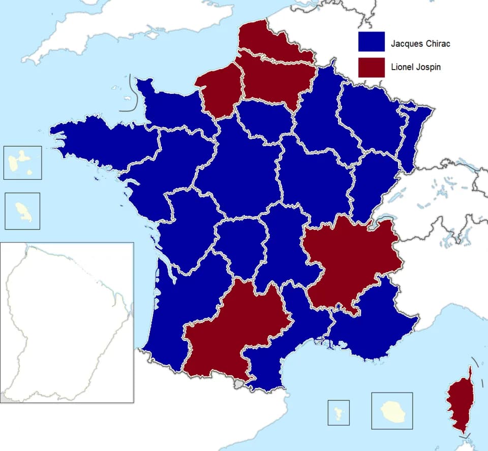 Lionel Jospin - French presidential election (2. round) results (including overseas) by region , 1995
