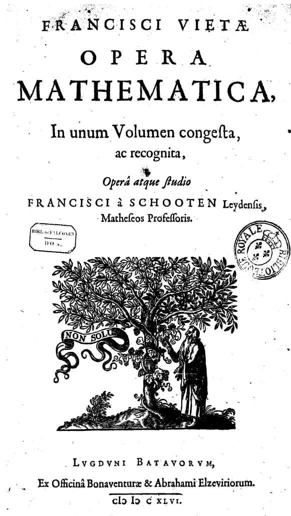 François Viète - Title page of Opera Mathematica by French mathematician François Viète (1606-1671). Publié par Bonaventure et Abraham Elzevier, Leyde, 1646.