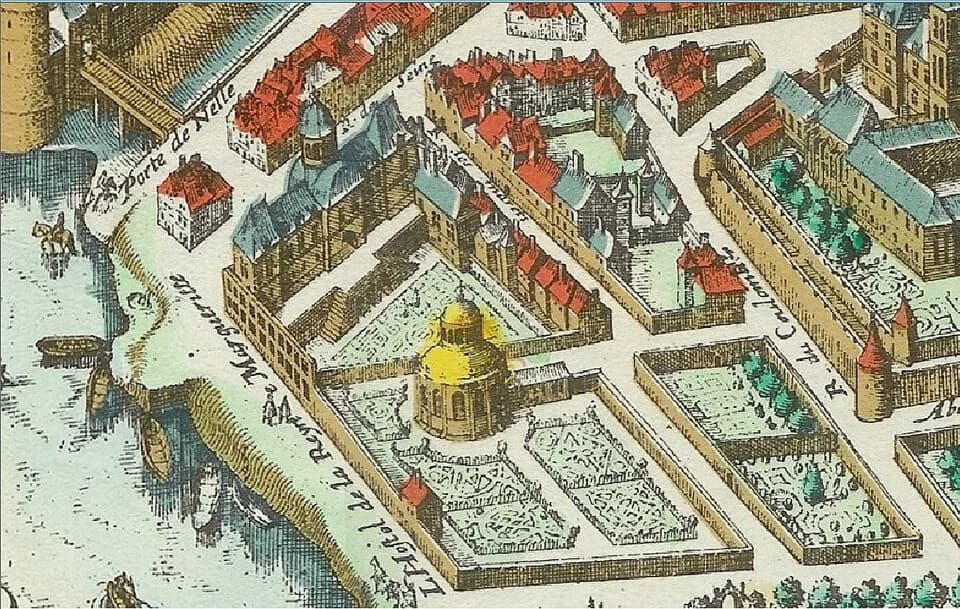 Margaret of Valois - Matthäus Merian (Suisse, 1593-1650): LE PLAN DE LA VILLE, CITE, VNIVERSITE ET FAVX-BOVRGS DE PARIS AVEC LA DESCRIPTION DE SON ANTIQVITE ET SINGVLIARITES, dit Plan de Mérian, 1615,