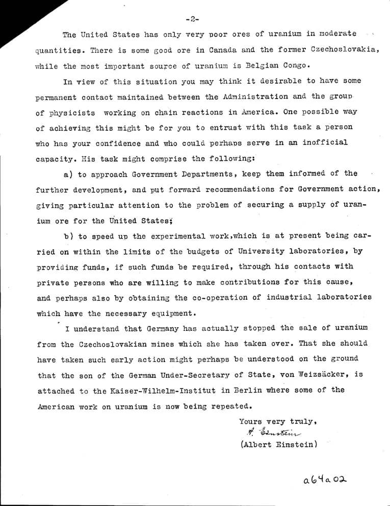 Leó Szilárd - Facsimile of the letter of Einstein (Szilárd) to President F. D. Roosevelt