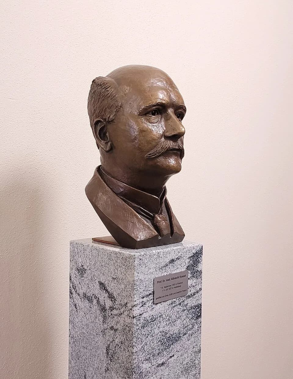 Albrecht Kossel - Bronzebüste von Albrecht Kossel, aufgestellt vor dem Hörsaal des Campus Gehlsdorf der Universitätsmedizin Rostock.