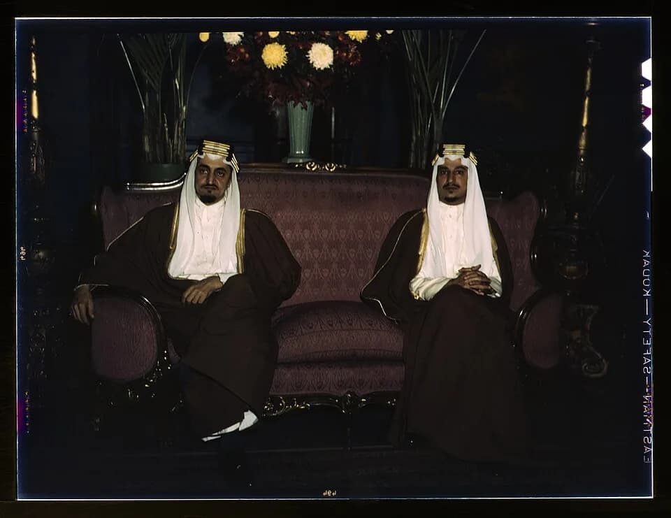 Khalid of Saudi Arabia - Title: Amir Khalid [right] and Amir Faisal, sons of King Ibn Saud of Saudi Arabia. Their Royal Highnesses recently concluded an extensive visit in the United States as guests 