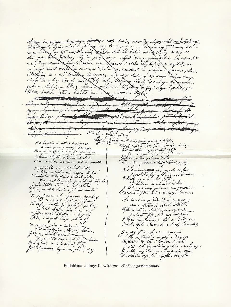 Juliusz Słowacki - Autograph of Juliusz Słowacki's Grób Agamemnona from the 1909 edition of his complete works. Scan downloaded from [1].