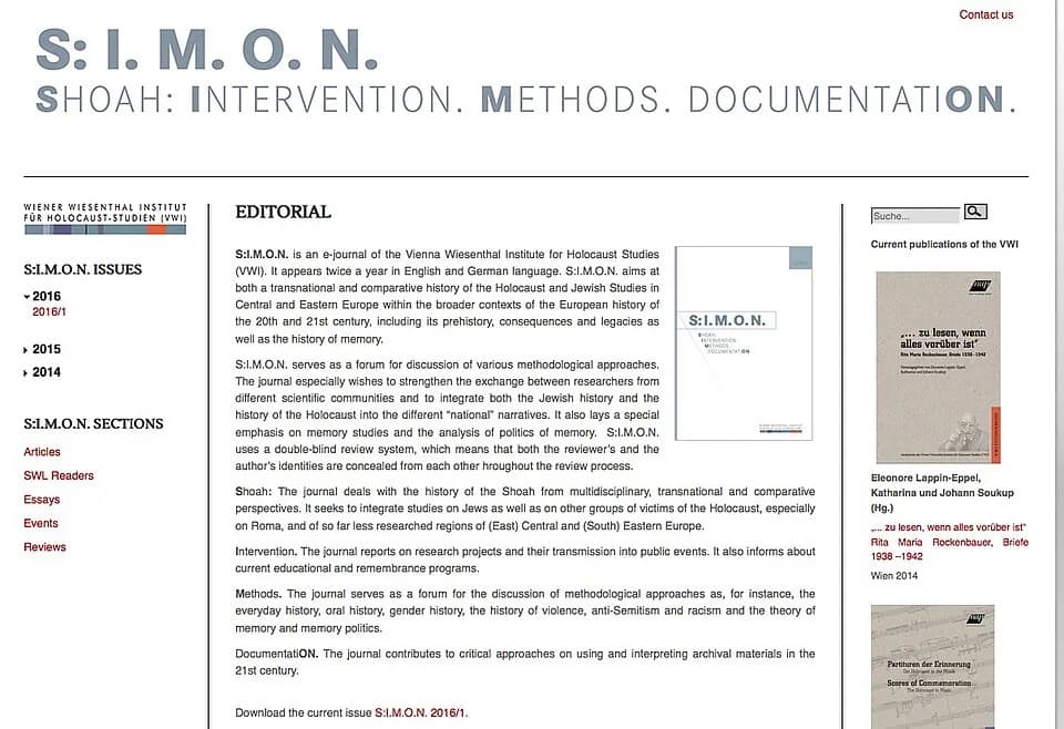 Simon Wiesenthal - Titelbild der E-Zeitschrift des Wiener Wiesenthal Instituts für Holocaust-Studien VWI