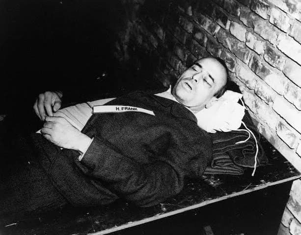 Hans Frank - The corpse of Hans Frank after being hanged, Oct. 16, 1946