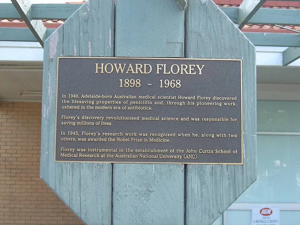 Howard Florey - A plaque displayed at the Florey shops
