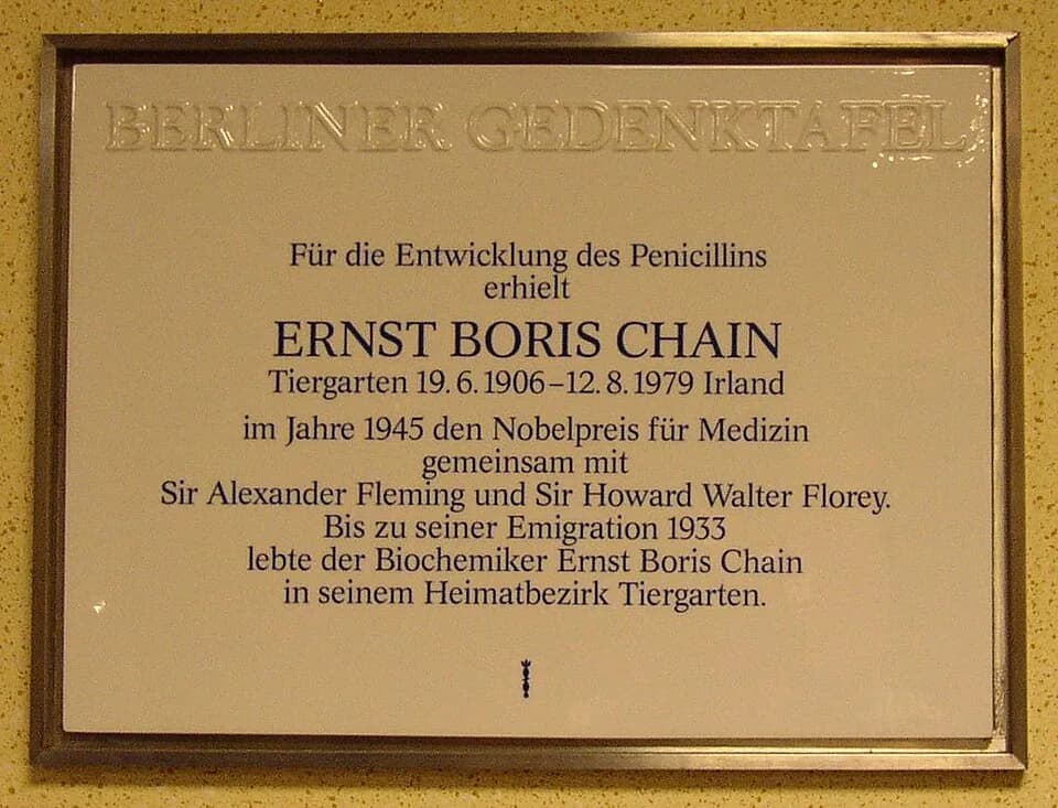 Howard Florey - Berlin memorial plaque for Ernst Boris Chain in Berlin-Moabit, Germany