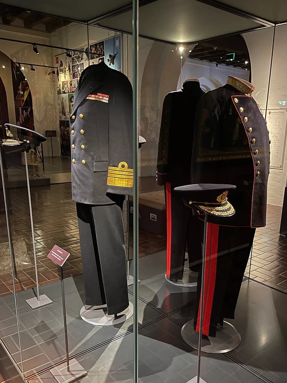 Olav V of Norway - Photo taken at an exhibition in the Armed Forces Museum of Norway (Forsvarsmuseet) in Oslo, Norway:
Military full dress uniforms without ceremonial accessories worn by Norwegian roy
