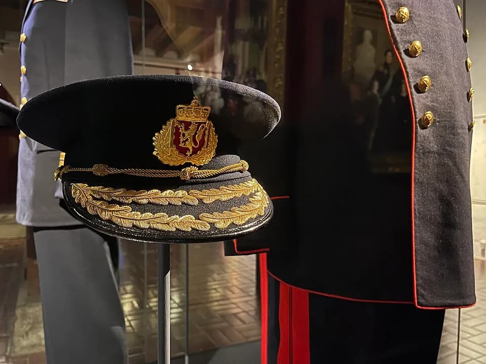 Olav V of Norway - Photo taken at an exhibition in the Armed Forces Museum of Norway (Forsvarsmuseet) in Oslo, Norway:
Military full dress uniforms without ceremonial accessories worn by Norwegian roy